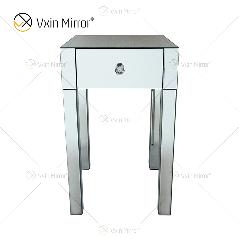 Vanity Modern WXF-046 Silver Furniture Crystal Nightstand With 1 Drawers Mirrored Bedside Table