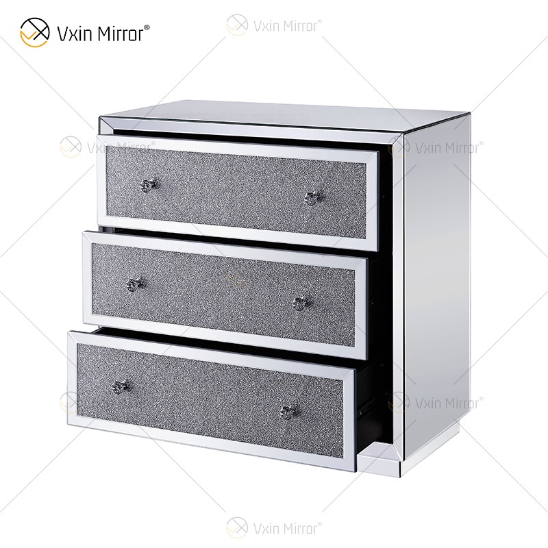 Good Quality Silver WXF-1001 Crushed Diamond Nightstand Modern Decor Bedside Table with 3 Drawer