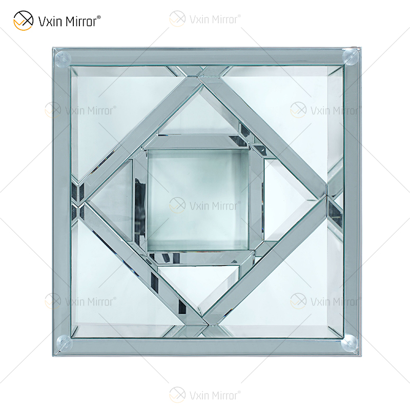 Vxin WXF-158 3D Sparkling Crushed Diamond Square Mirrored Coffee Table Silver Tempered Glass Table