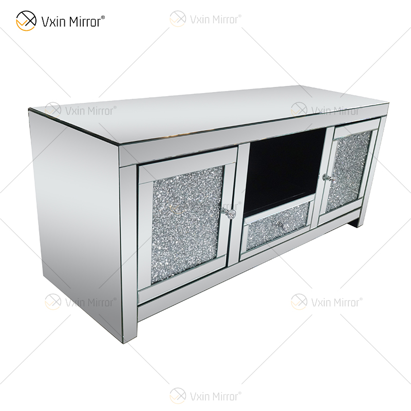 Wholesale WXF-097 Mirrored Living Room Furniture Crushed Diamond Silver Cabinet 2 Drawer Mirror TV Stands