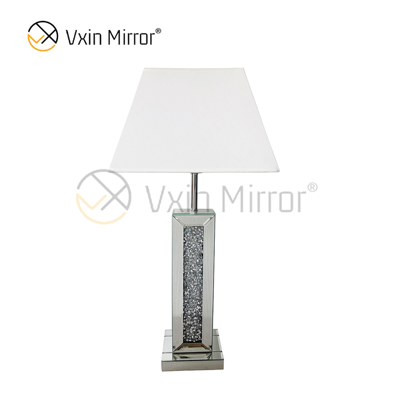 China Supply WXTL-006 Modern Bedroom Silver Crushed Mirror Lamp With Lampshade