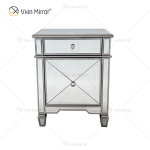 Amazing Quality WXF-873 Champagne Silver Modern Furniture Metal Nightstand With 2 Drawers Mirrored Bedside Table