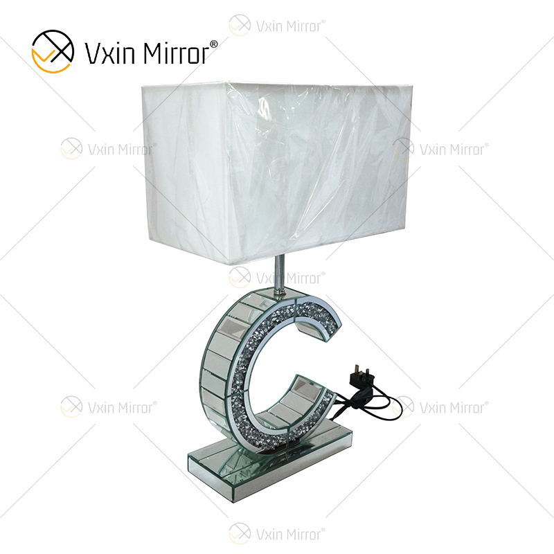 Modern Style WXTL-02 Silver Crushed Crystal Mirrored C Shape Table Lamp For Bedroom Mirror Lamp