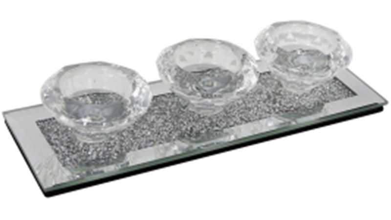 Customizable Name Modern Elegant WXCH-002 Silver Glass Crushed Diamond Candle Holder