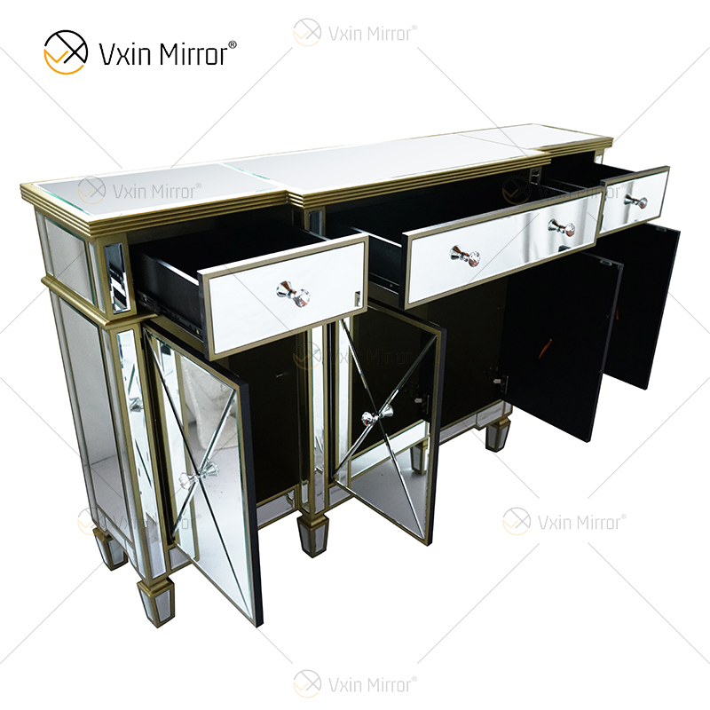 WXF-027-1 Luxury Glass Houseware Mirored Cupboard Cabinet With Muti Drawers