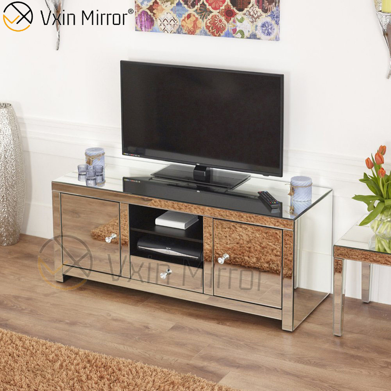 Mirror Glass Furniture Modern Mirrored TV Stand Cabinet