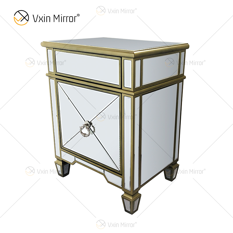 Factory Supply WXF-873 Golden Bedroom Furniture Luxury Nightstand With 2 Drawers Mirrored Bedside Table