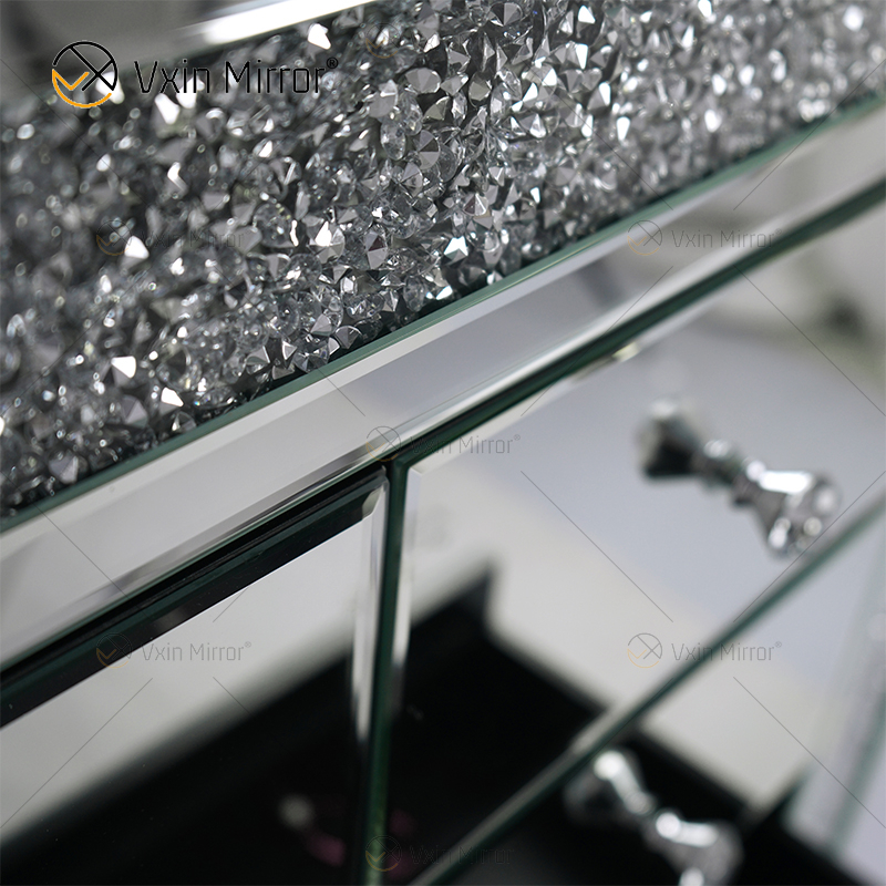 Vxin Mirrored Silver Crushed Diamond Nightstand Bedside Cabinet With 5 Drawer