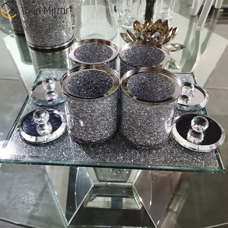Top Quality Package VX-01 Silver Home Decor Acrylic Mirrored Glass Jars And Bottles with Lid