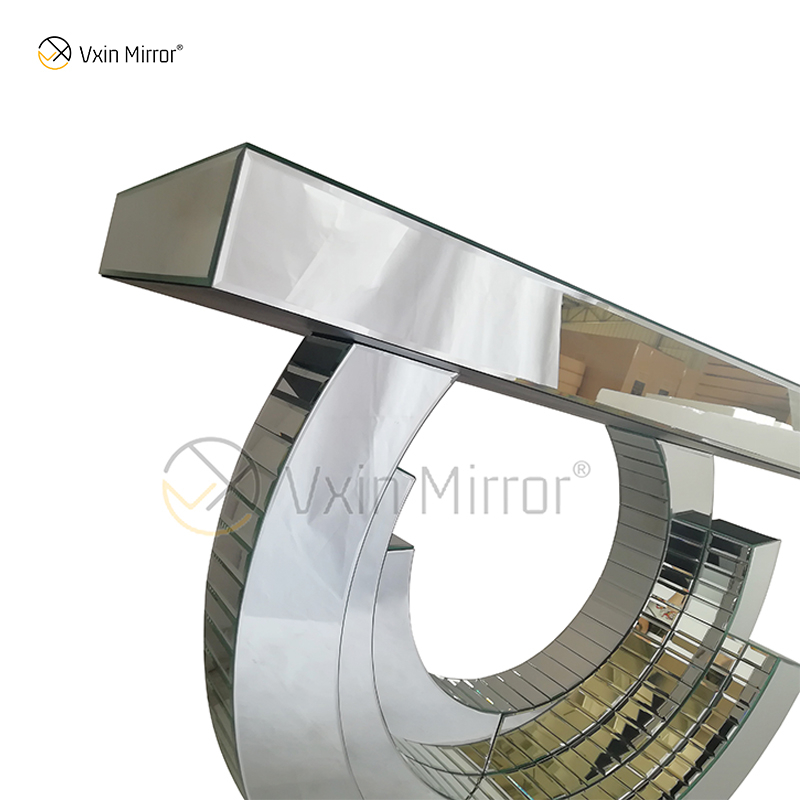 Multi Color High Quality WXF-542 Elegant Plaid Semi-Circle Glass Console Table