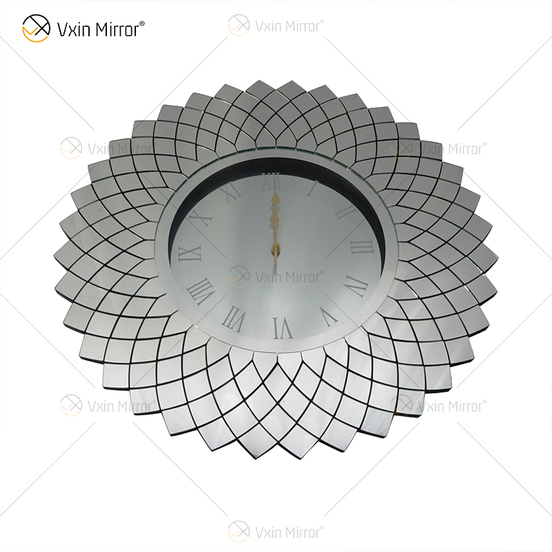 Mirrored Clock WXMC-086 Silver Fish Scale Wall Decor 3D Elegant Crystal Round Clock