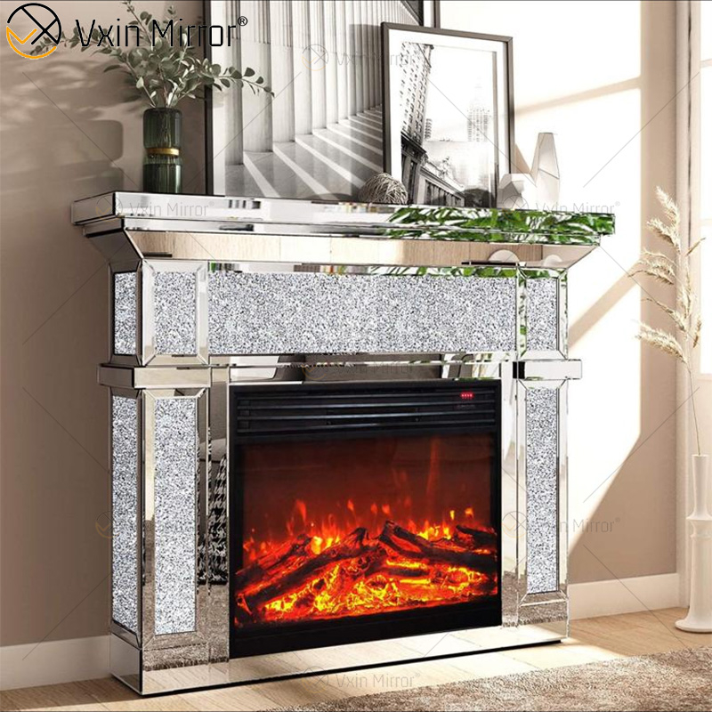WXF-2131 Diamond Intelligent Mirror Fireplace Remote Control Smart Stove Hot Sale 48 Inch Indoor SILVER FIRE Iron Style