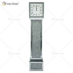 Mirrored Clock WXMC-053 Crushed Diamond Silver Elegant Grandfather Clock