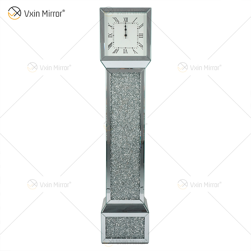 Mirrored Clock WXMC-053 Crushed Diamond Silver Elegant Grandfather Clock