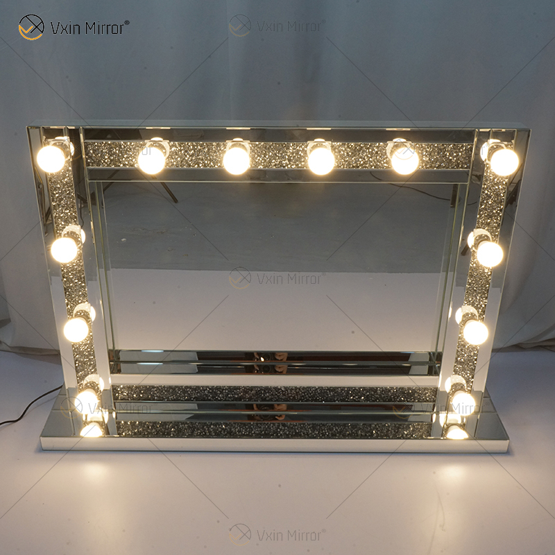 Venetian Styles WXDL-105 Silver Crystal Lighted Dressing Table Mirror with 12 Bulbs for Living Room Sofas