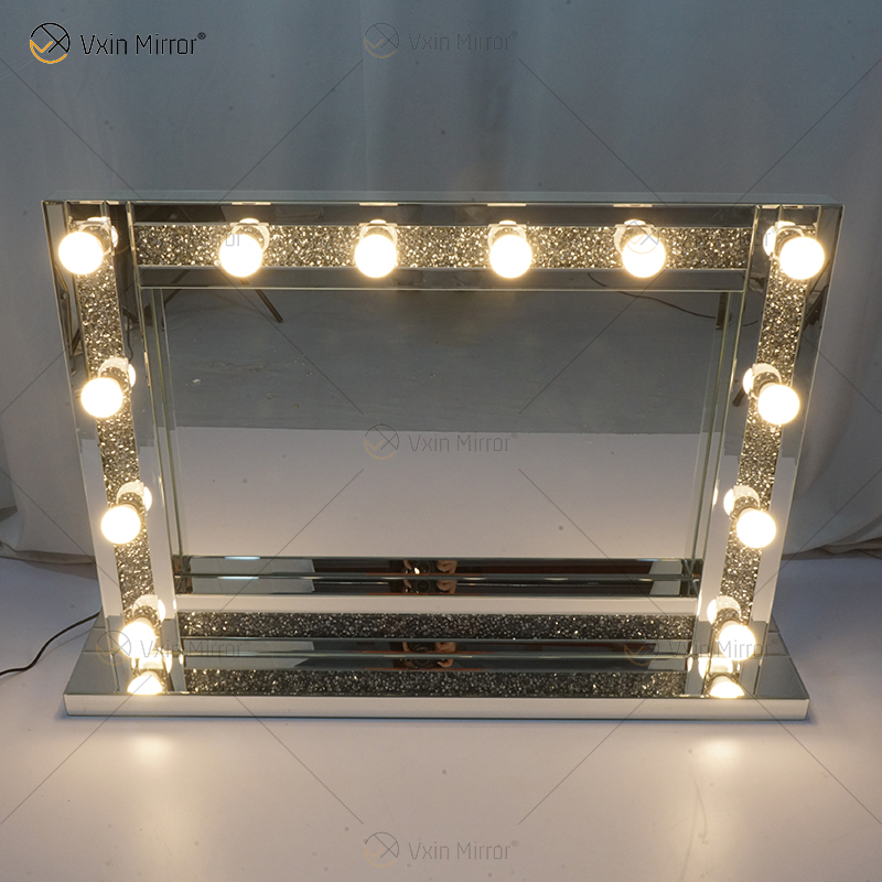 Venetian Styles WXDL-105 Silver Crystal Lighted Dressing Table Mirror with 12 Bulbs for Living Room Sofas