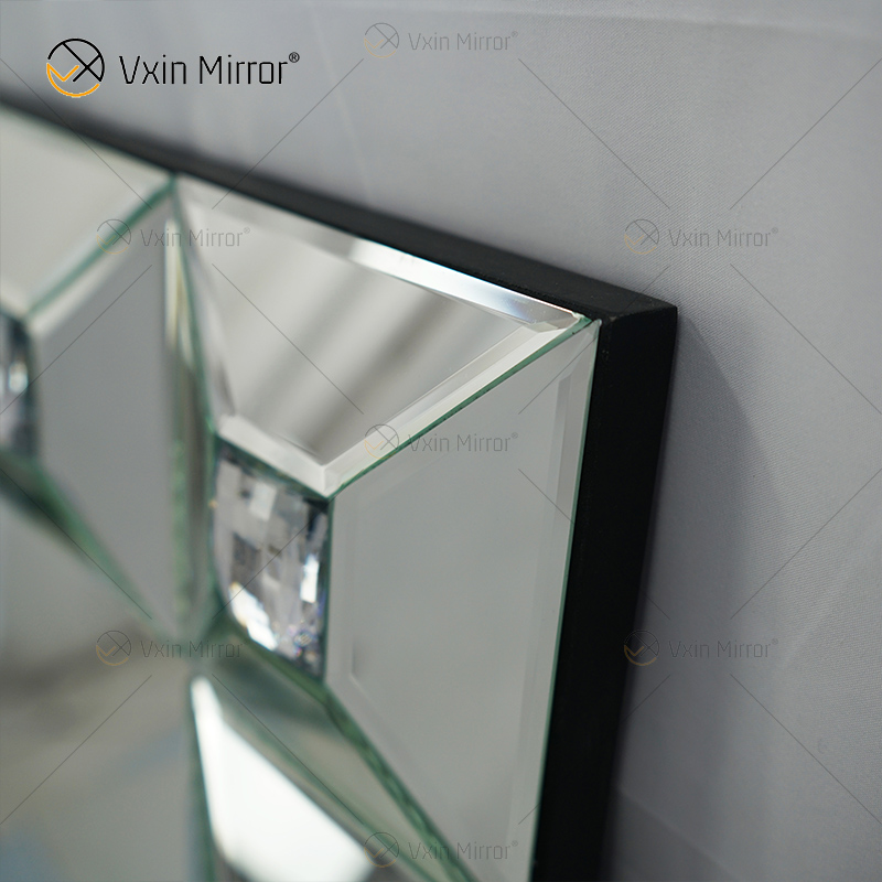 Home Decor WXM-1007 Modern Rectangle Crystal Silver Wall Mirror