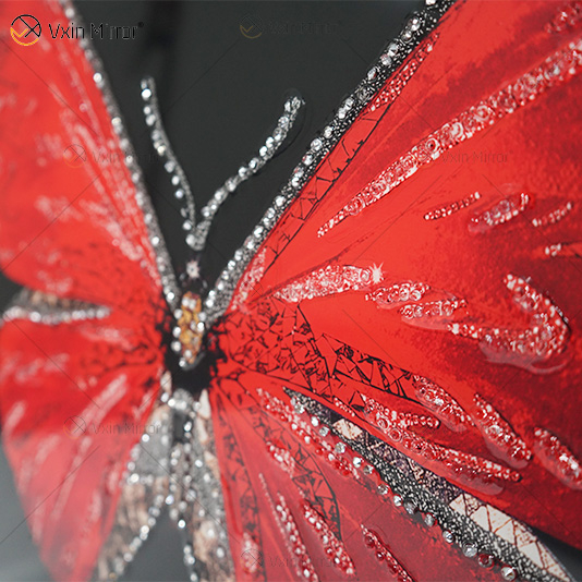 Homehold Decoration Red Butterfly Crystal Glass Wall Art