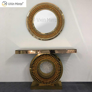 Factory Supply Vxin Luxury Crystal Glass Brown Console Table With Mirror