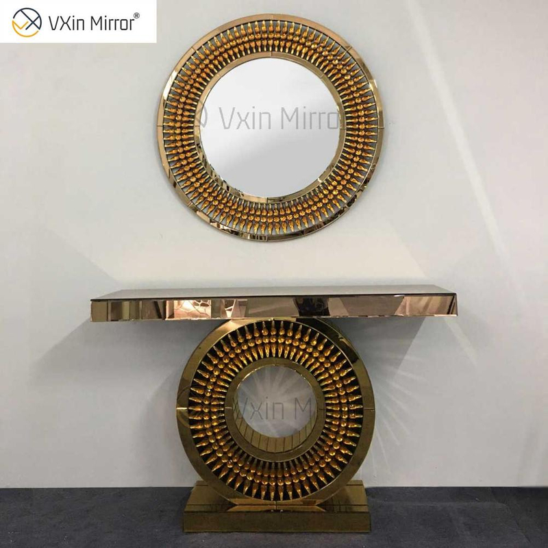 Factory Supply Vxin Luxury Crystal Glass Brown Console Table With Mirror