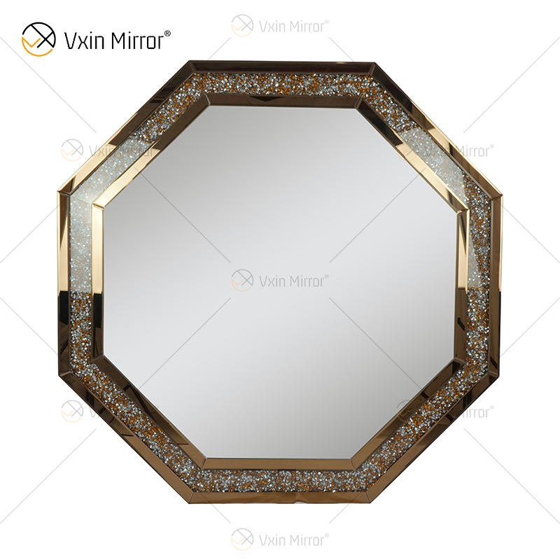 Crystal Crush Diamond Octagonal Silver Mirror for Wall Decoration Wall Hang Frame Less Mirror Diamond Decor WXM-1780