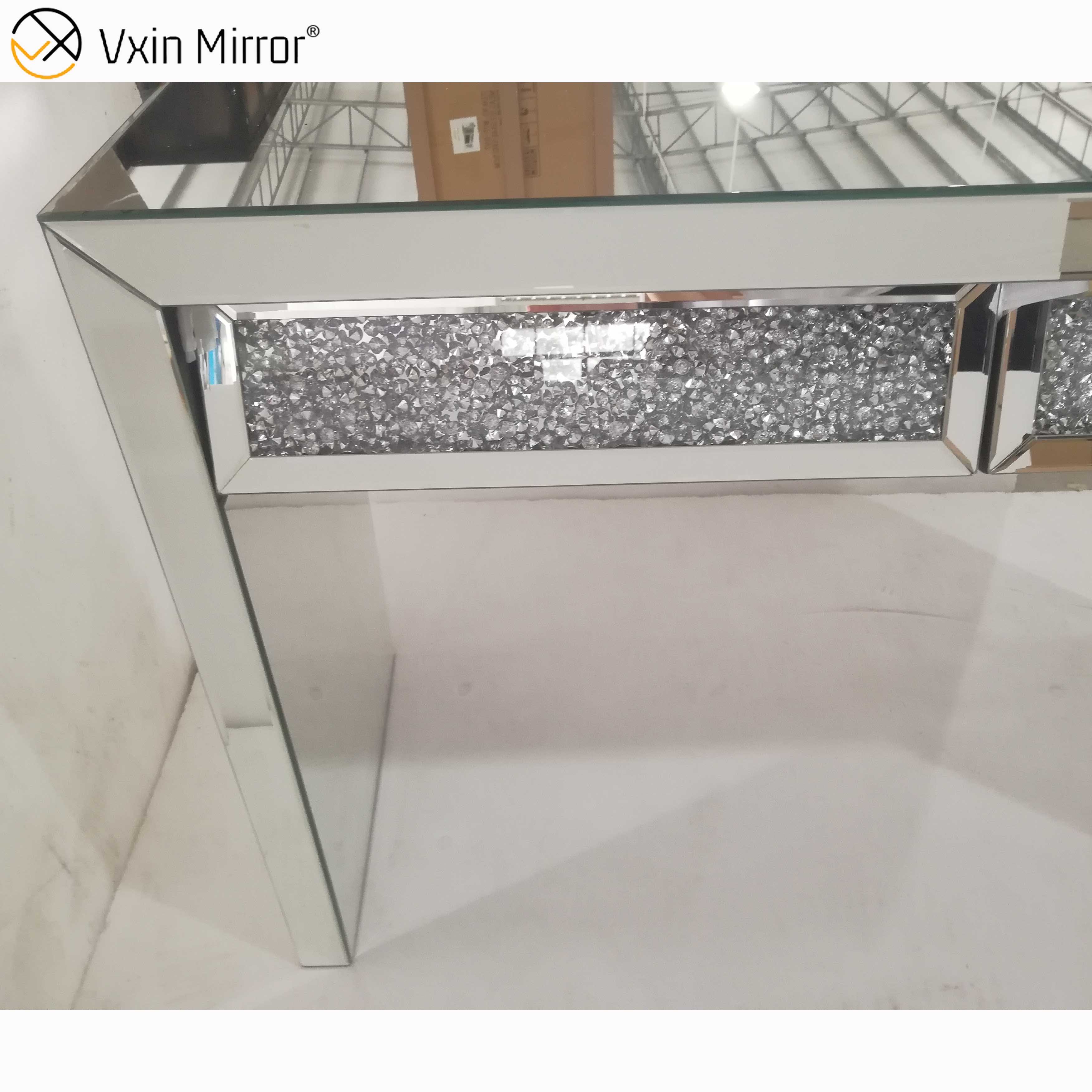 Mirrored Console Table VXin WXWF-710 Two Drawer Crushed Diamond Beval Silver Side Table