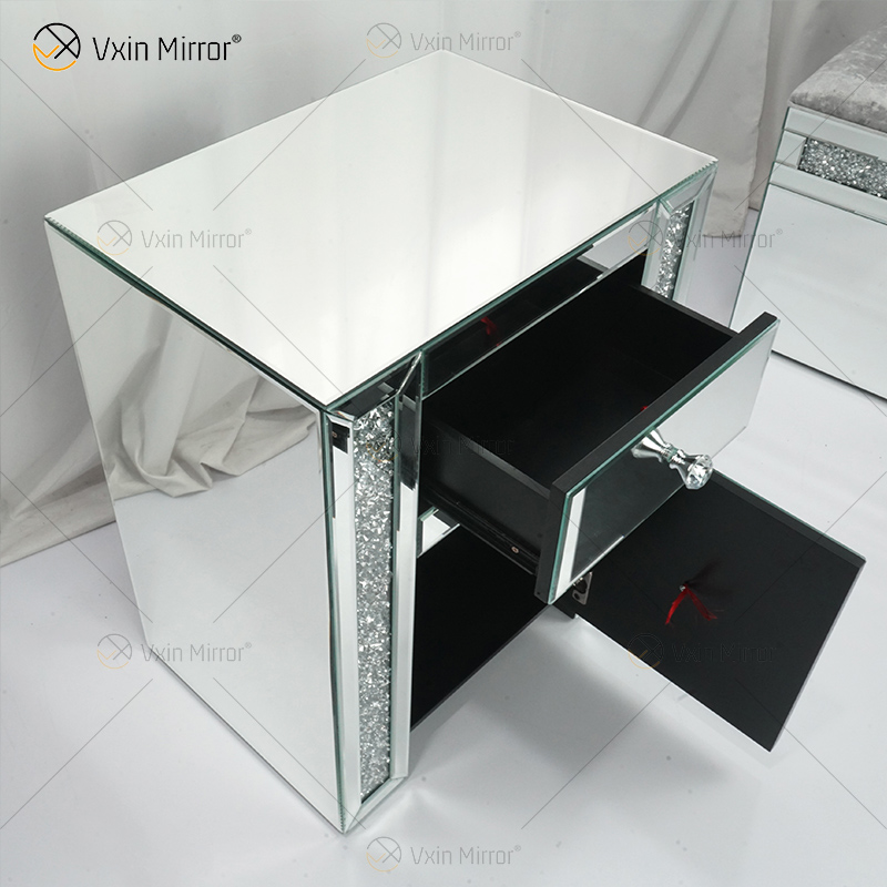 WXF-149 Mirrored Bedside Tables Cabinet 2 Drawers Nightstand Side Table Mirror Bedside Mirrored Bedside Table