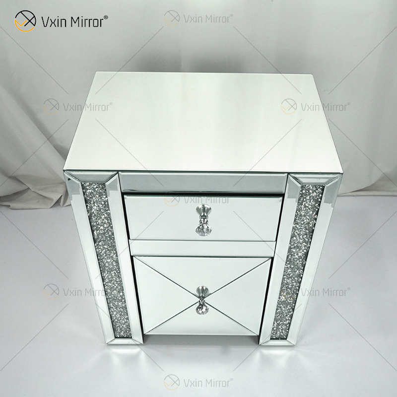 WXF-149 Mirrored Bedside Tables Cabinet 2 Drawers Nightstand Side Table Mirror Bedside Mirrored Bedside Table