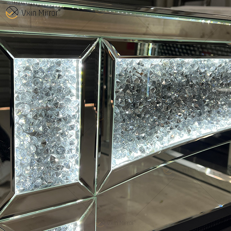 New Design WXMF026-1 LED Silver Crystal Glass Living Room Mirror Fireplace with Insert Indoor