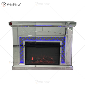 New Design WXMF096-2 LED Silver Crystal Glass Living Room Mirror Fireplace with Insert Indoor