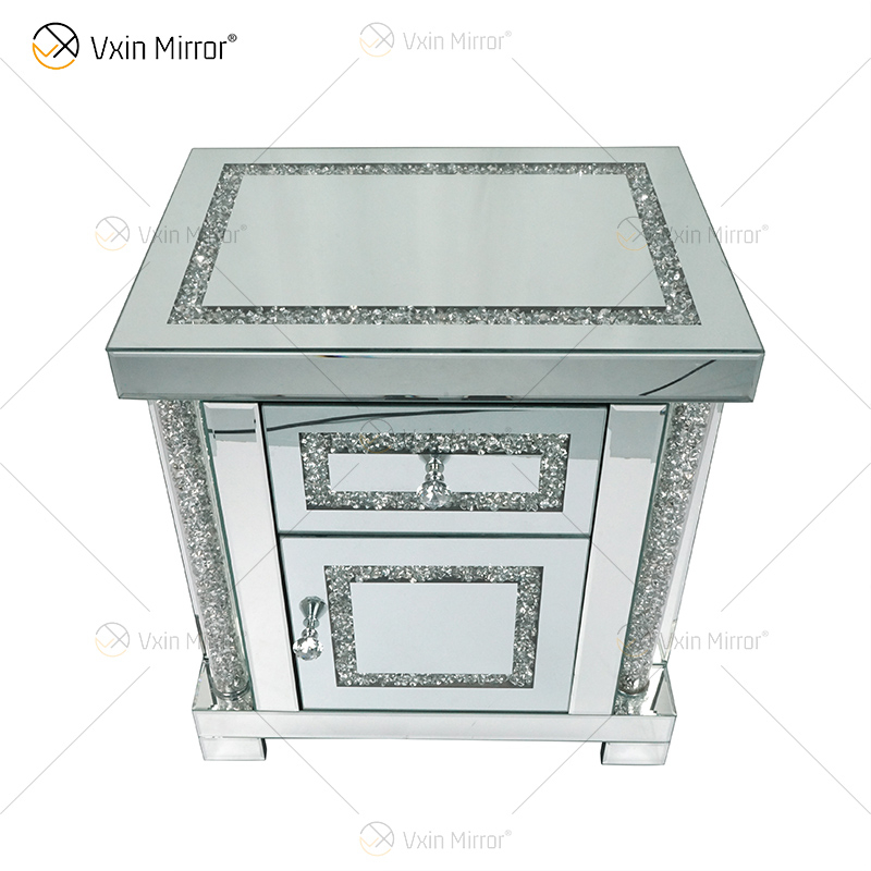Vxin Mirror WXWF-144 Mirrored Furniture Nightstand Mirrored Bedside Table Cabinet Bedside Table with 2 Drawers