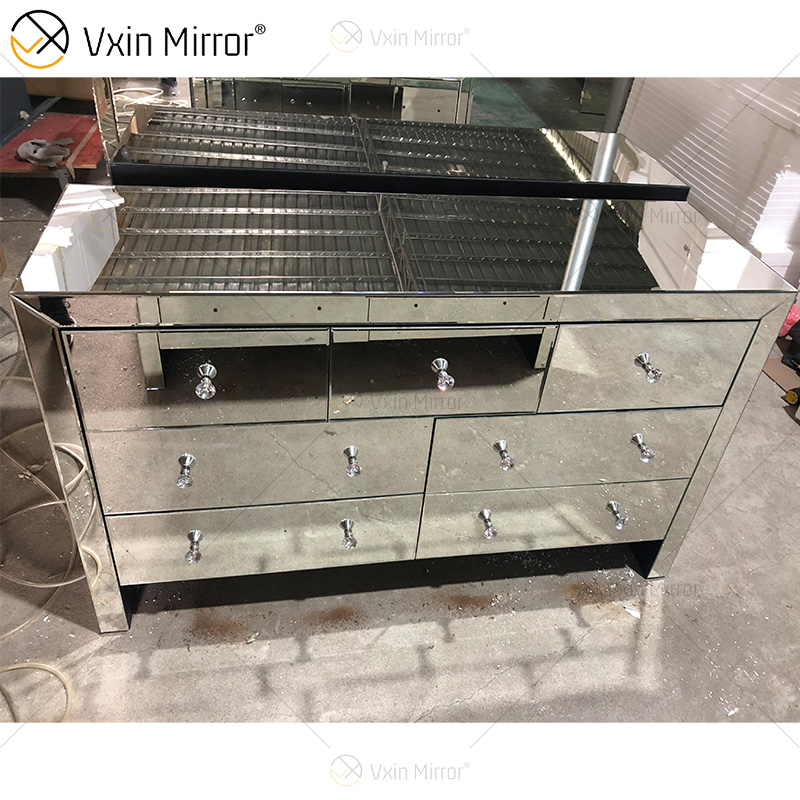 Classical Style Cabinet WXF-817 Silver Modern Muti Drawers Mirored Cupboard Customize Size