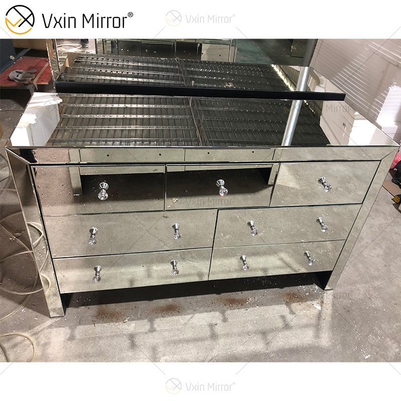 Classical Style Cabinet WXF-817 Silver Modern Muti Drawers Mirored Cupboard Customize Size