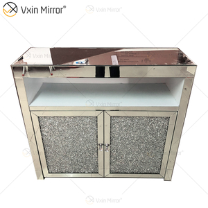 LED Glass Decor WXF-2123 Silver Modern Crushed Mirored Cupboard Cabinet With Muti Drawers