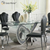Wholesale 2021 New Design Crushed Diamond Round Silver Dining Furniture with Chairs Toughened Glass Table Top Dining Table
