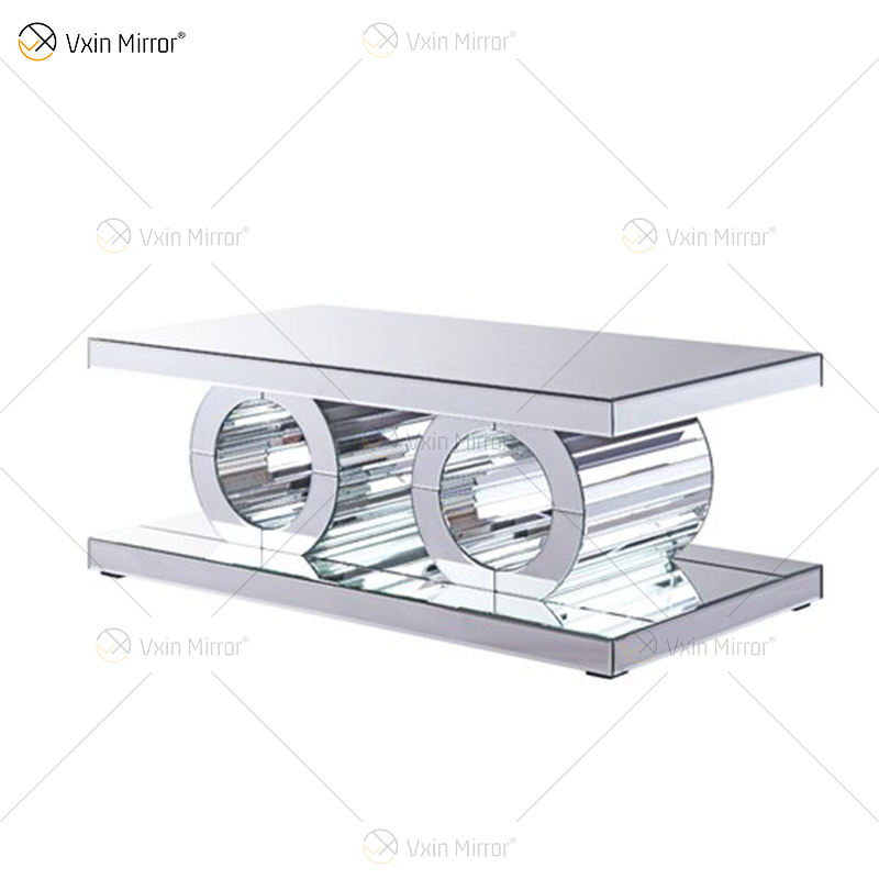 Vxin 3D Sparkling Simple Modern Glass Coffee Table Geometry Mirrored Coffee Table Silver Covered for Living Room