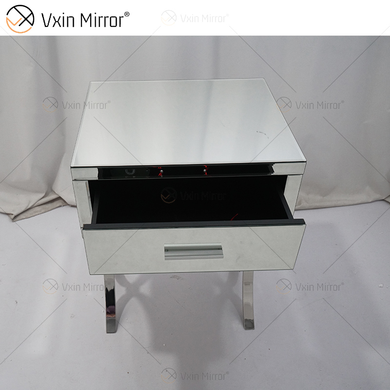 Vanity Modern WXF-218 Silver Bedroom Furniture Crystal Mirrored Bedside Table with Drawer Modern Nightstand