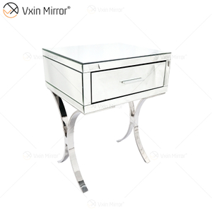 Vanity Modern WXF-218 Silver Bedroom Furniture Crystal Mirrored Bedside Table with Drawer Modern Nightstand
