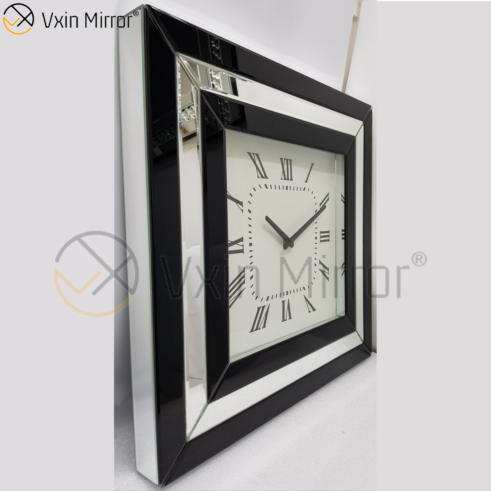 Wholesales China Supply Silver Mirror Square Wall Clock