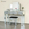 China Supply Modern Crushed Diamond Silver Dressing Table with Stool 2 Drawers with Full-length Mirror