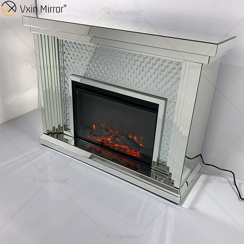 Modern WXWF-1096 Sparkle Electric LED Mirrored Crushed Crystal Mirror Fireplace
