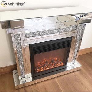 Modern WXWF-1092 Home Decor Luxury Crystal Crushed Diamond Mirror Fireplace With Heater In Living Room Furniture