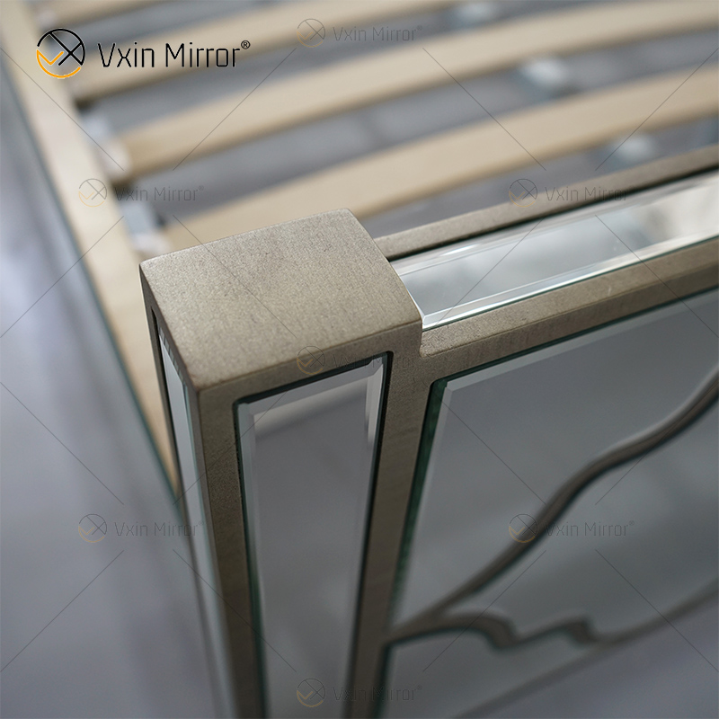 Luxury Grace Golden Silver Antique Mirror Mirrored King Bed Furniture