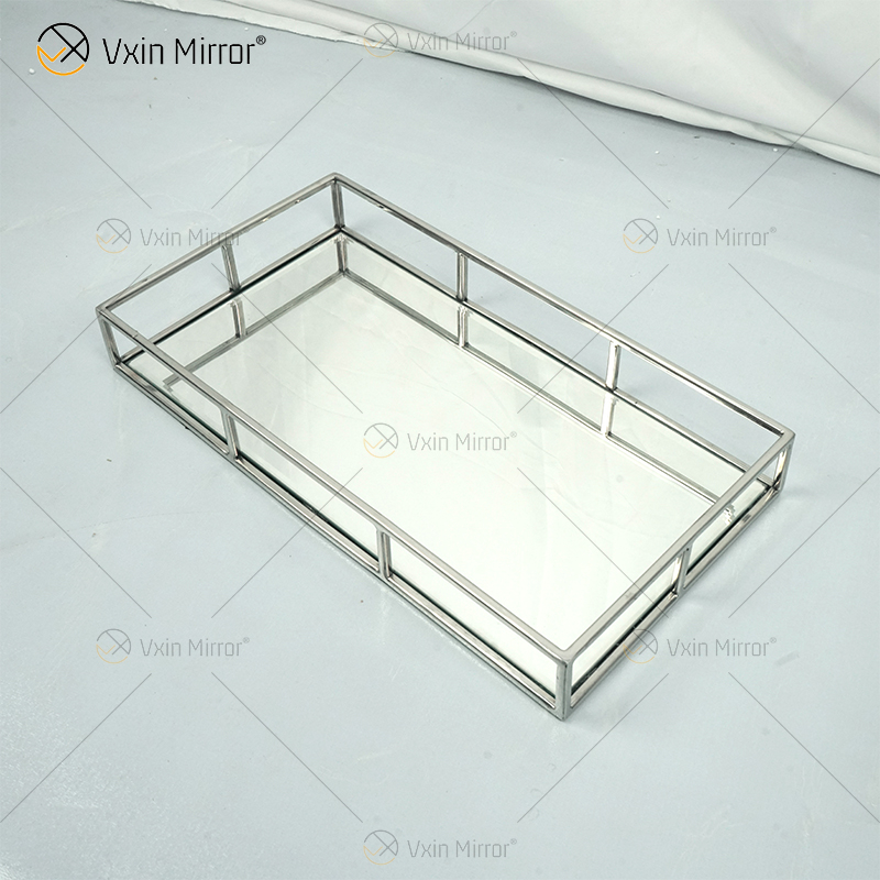 Hot Sell Vxin Mirror WXT-005 Modern Decor Silver Stainless Steel Frame Mirrored Tray 2 Size