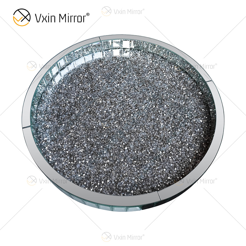 Hot Sale WXMT-015 Modern Decor Silver Crushed Diamond Mirrored Round Tray
