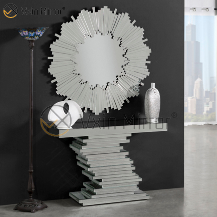 Custom Size Vxin Mirrored Modern 3D Silver Elegant Wooden Console Table with Mirror for Living Room Furniture