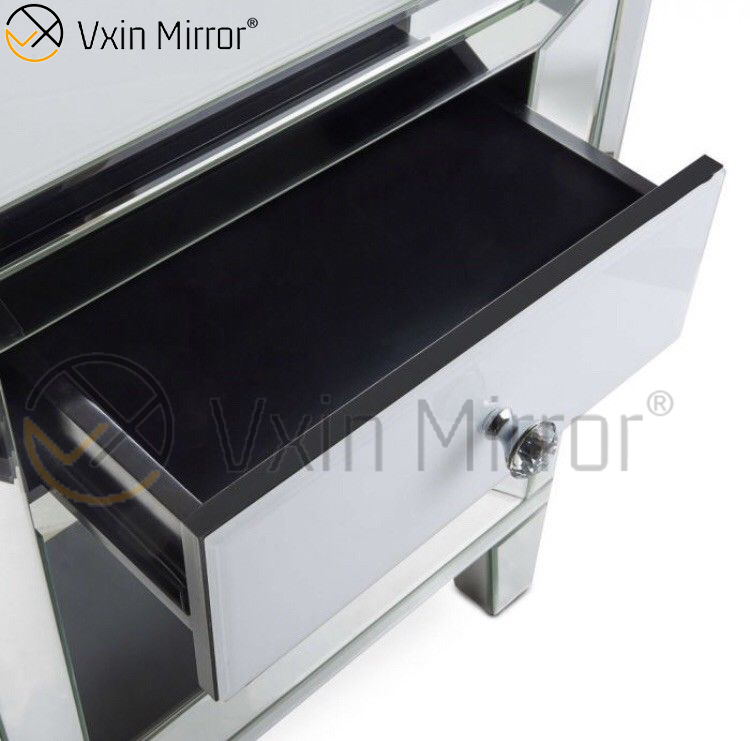 Hot Sale Home White Glass Furniture 2 Drawers Mirrored Cabinet Chest WXF-786