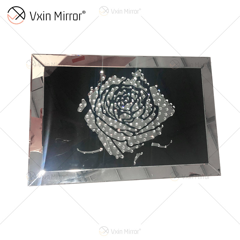 Home Decor Glass Frame Silver Rose Wall Art Crystal Porcelain Painting 