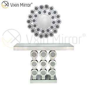 Low Price Vxin Modern Round Crushed Diamond Glass Console Table Mirror Funiture