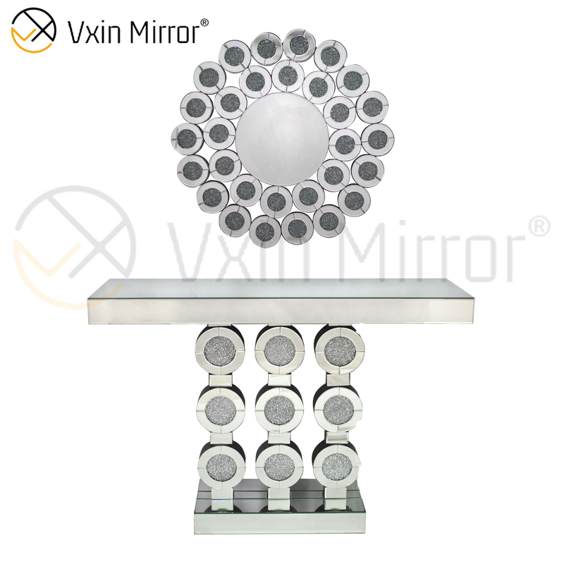 Low Price Vxin Modern Round Crushed Diamond Glass Console Table Mirror Funiture